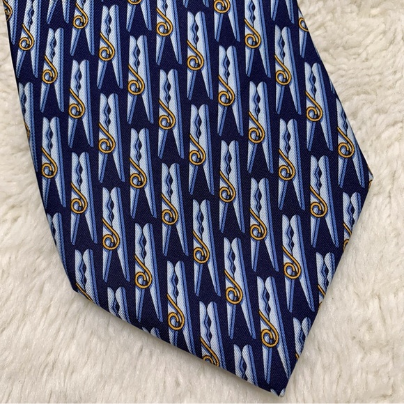 Gucci Men's Blue Gold 100% Silk Clothes Clips Pattern Tie - Picture 3 of 8